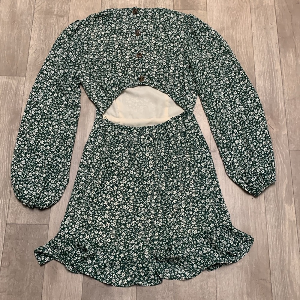 Womens Lulus Floral Open Back Ruffled Long Sleeve Prairie Cottagecore‎ Dress - Picture 4 of 10